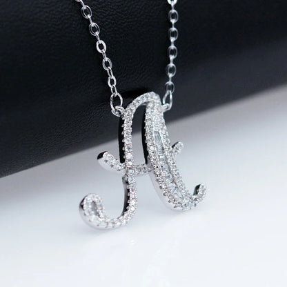 Necklace Pendant Letter A - Z Silver Color Zirconia Jewelry