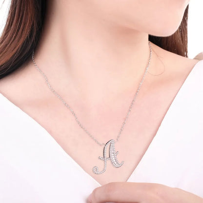 Necklace Pendant Letter A - Z Silver Color Zirconia Jewelry