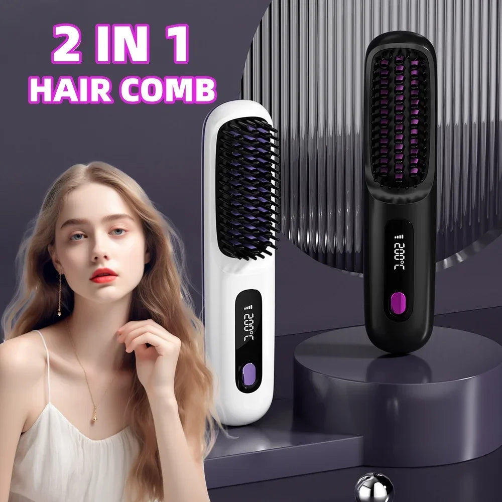 Electric Negative Ion Hair Straightener Brush & Curling Comb - STG Shopping