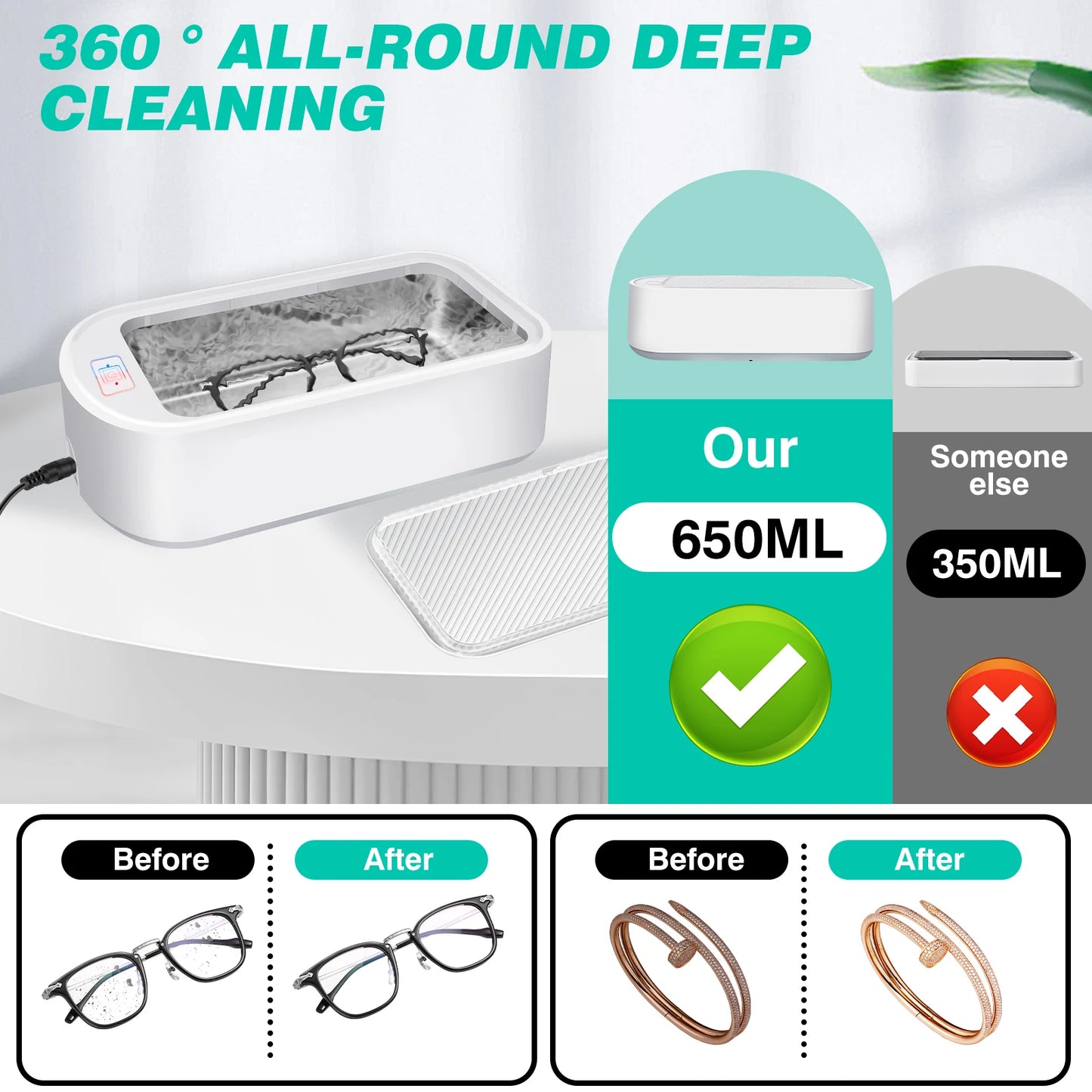 Ultrasonic Cleaner,650ML Glasses Jewelry, Eyeglass, Watches, Rings - STG Shopping