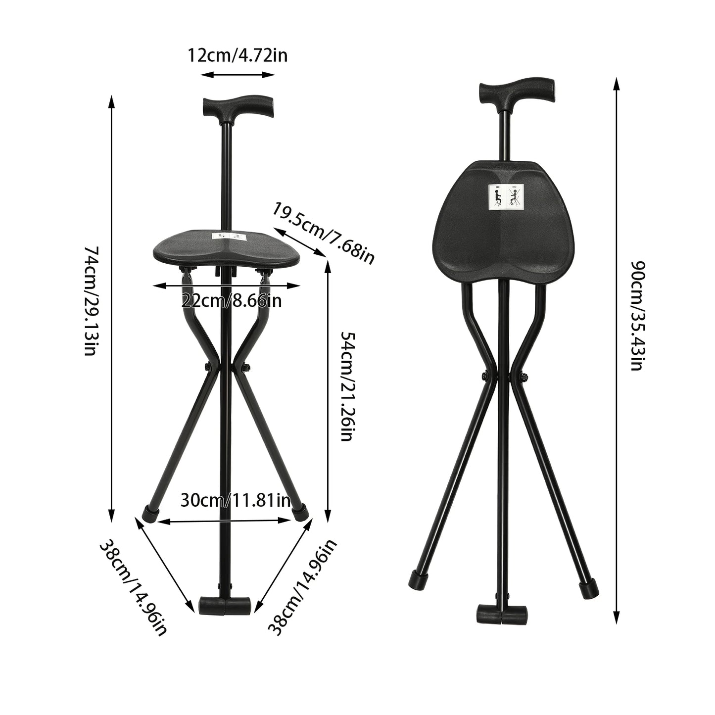 Portable Folding Walking Cane with Tripod Chair Seat - STG Shopping