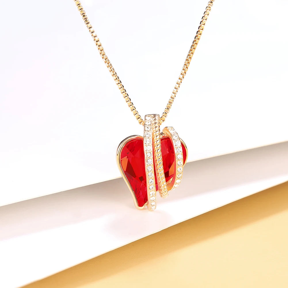 Wish Stone Pendant Necklace with Birthstone Heart Crystal,