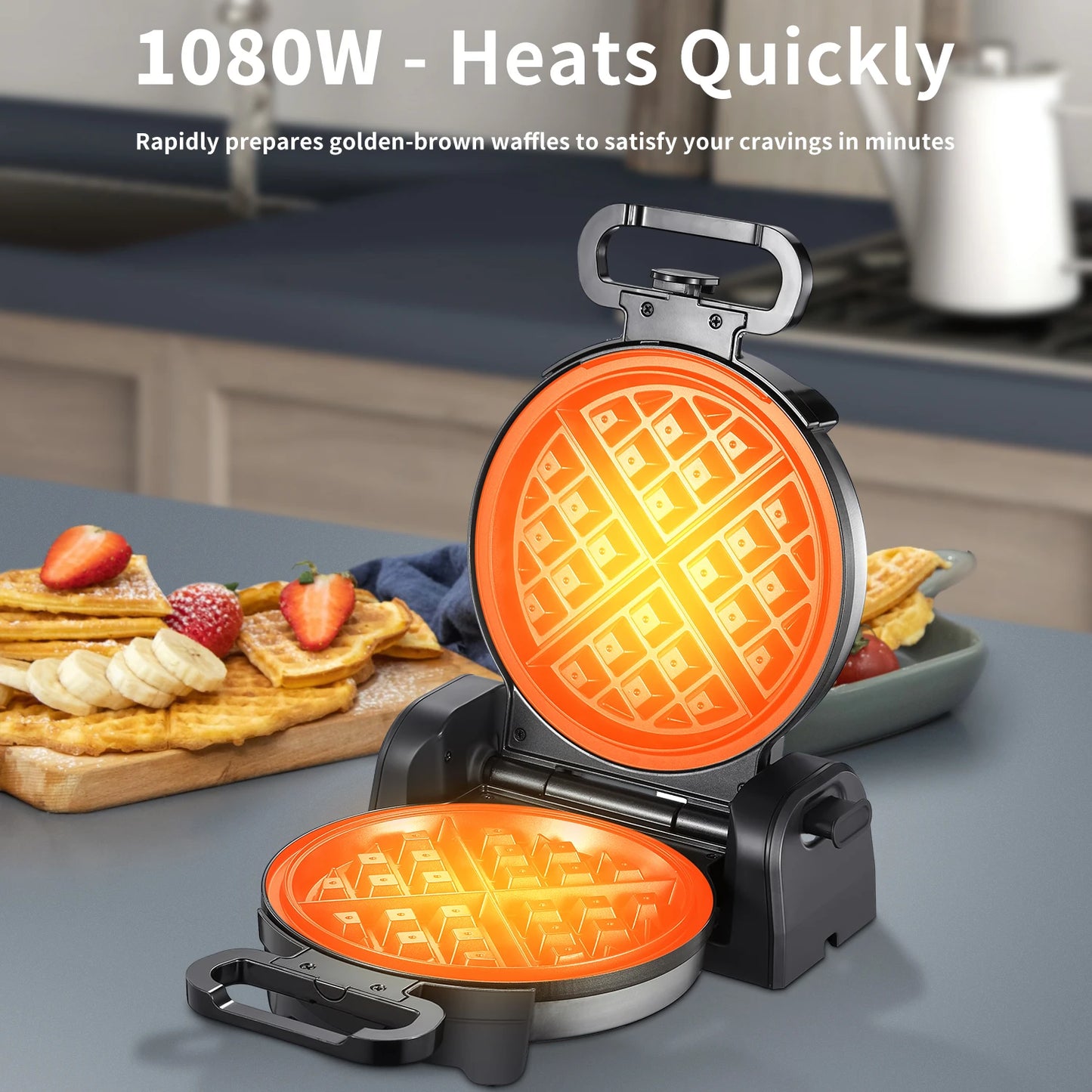 Belgian Classic Rotating Waffle Iron with Nonstick Plates - STG Shopping