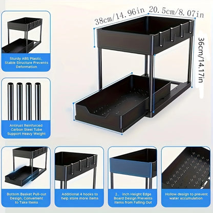 2-Tier Under Sink Organizer With Sliding Drawer