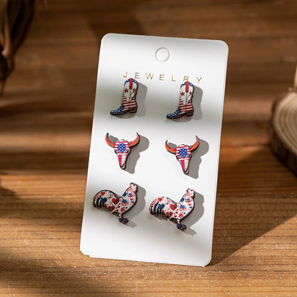 6pcs Earrings With U.S. Flag Day Single Card