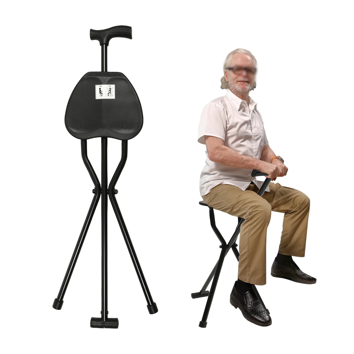 Portable Folding Walking Cane with Tripod Chair Seat - STG Shopping