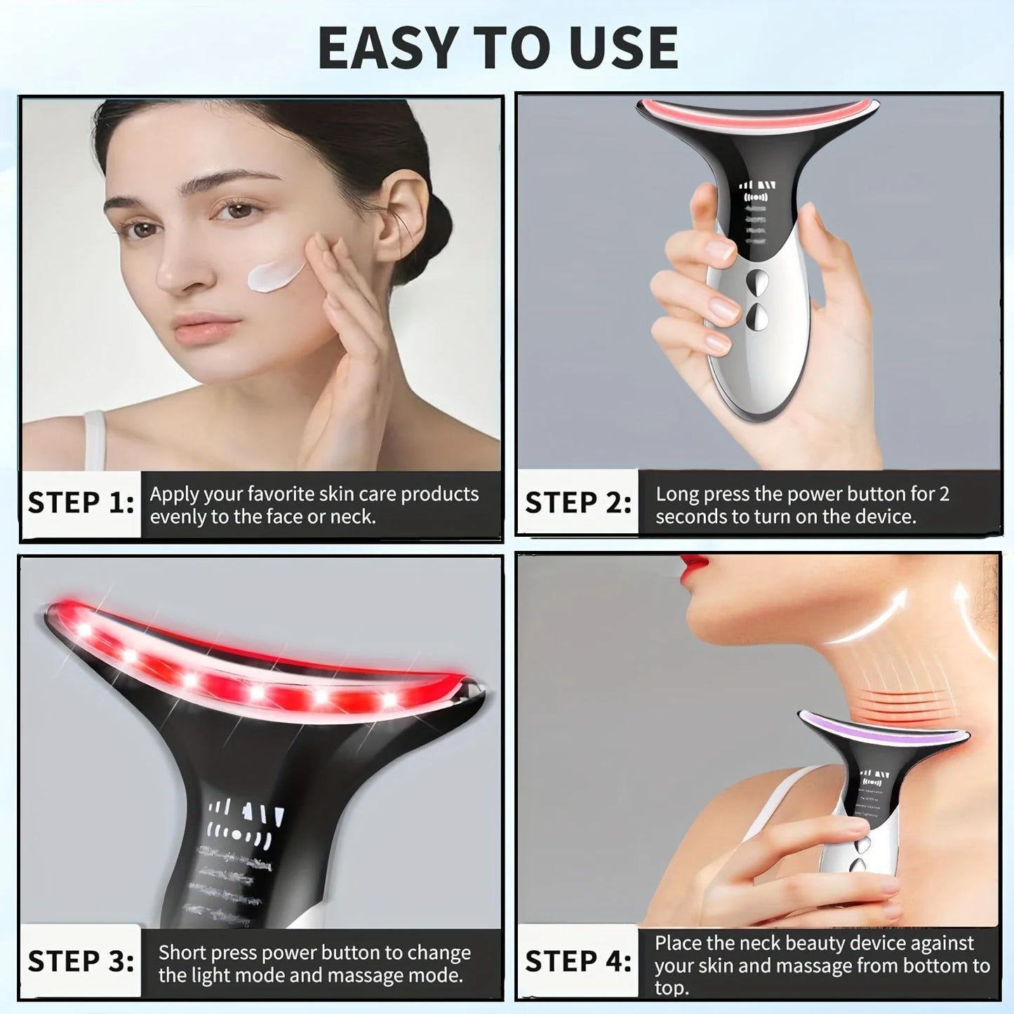 Women's Portable 3 Adjustable Modes Facial & Neck Massager, Neck Beauty Instrument, Rechargeable LED Tricolor Face Beauty Device - STG Shopping