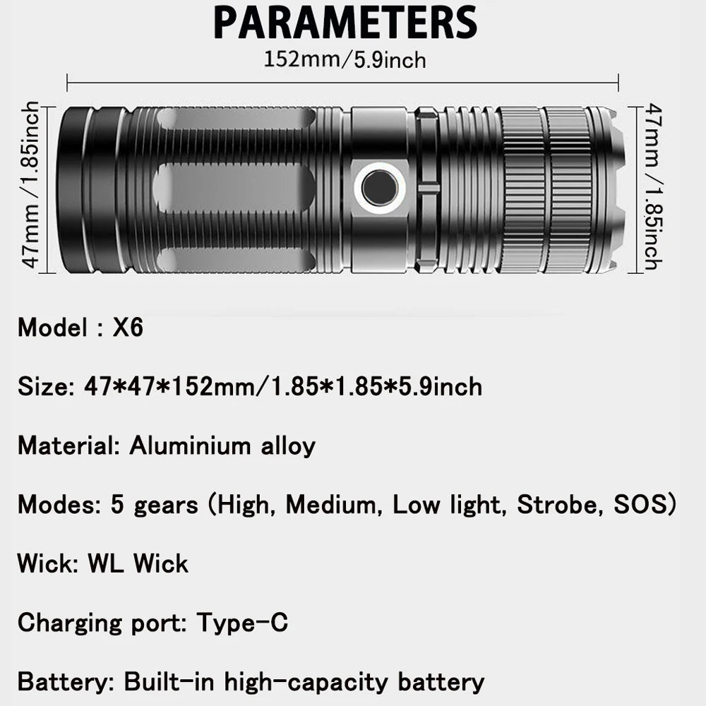 Rechargeable LED Flashlight Zoom High Power Torch Waterproof - STG Shopping