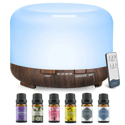 500ML Aromatherapy Oil Aroma Diffuser with 6 Bottles Oil - STG Shopping