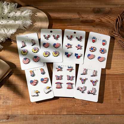 6pcs Earrings With U.S. Flag Day Single Card