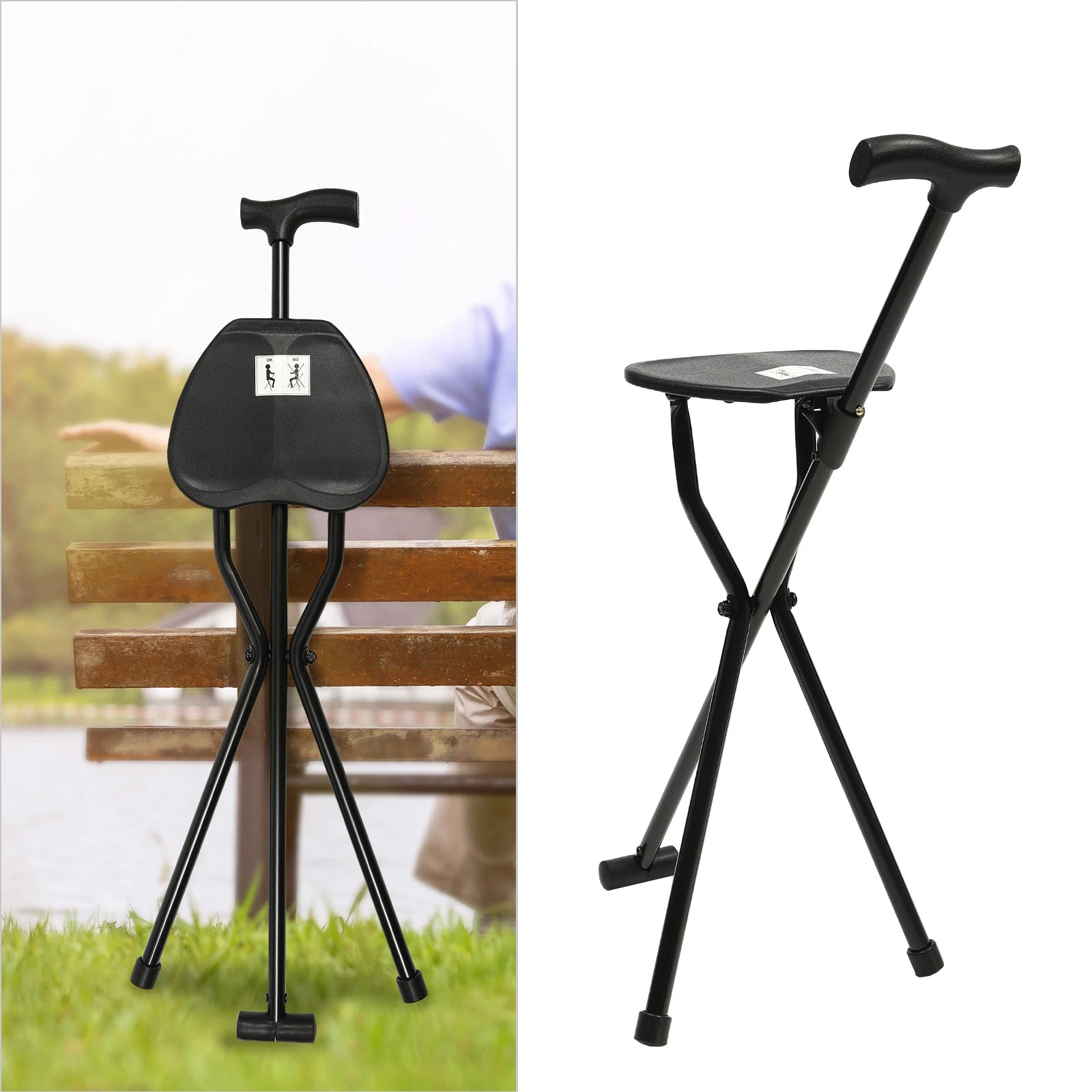 Portable Folding Walking Cane with Tripod Chair Seat - STG Shopping