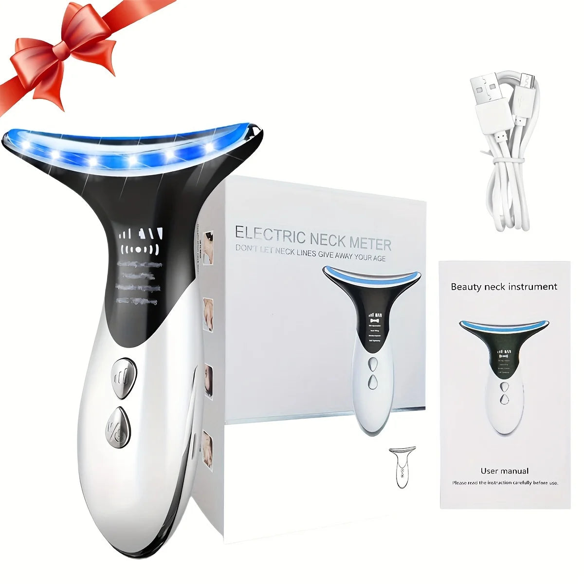 Women's Portable 3 Adjustable Modes Facial & Neck Massager, Neck Beauty Instrument, Rechargeable LED Tricolor Face Beauty Device - STG Shopping