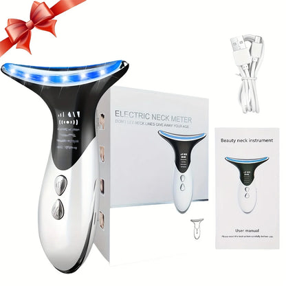 Women's Portable 3 Adjustable Modes Facial & Neck Massager, Neck Beauty Instrument, Rechargeable LED Tricolor Face Beauty Device - STG Shopping