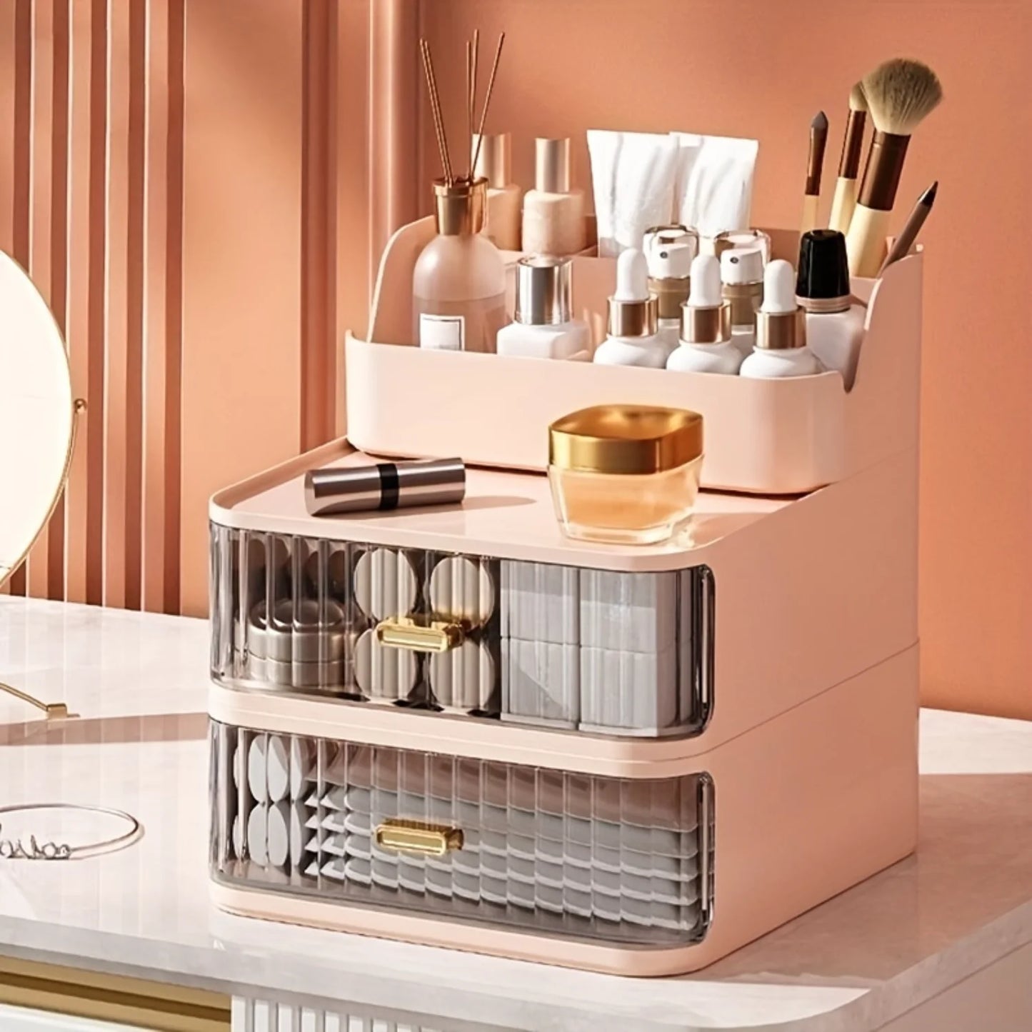 Makeup Organizer with Drawers for Skincare, Cosmetics, Brushes