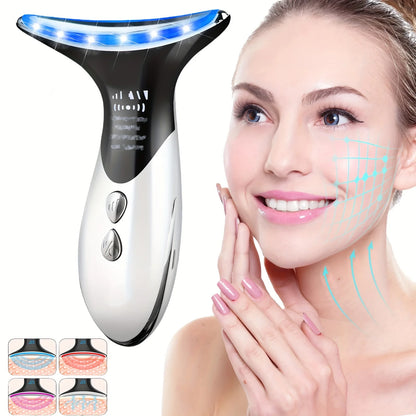 Women's Portable 3 Adjustable Modes Facial & Neck Massager, Neck Beauty Instrument, Rechargeable LED Tricolor Face Beauty Device - STG Shopping