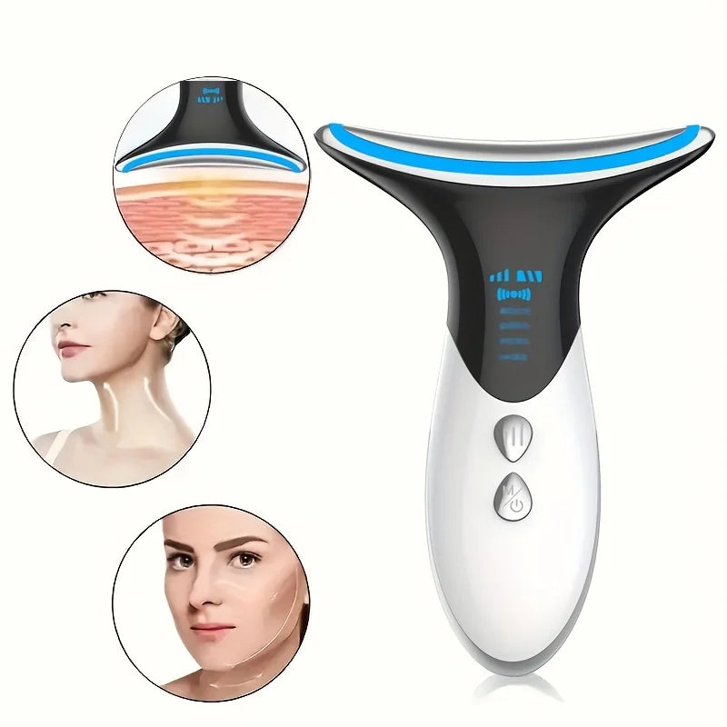 Women's Portable 3 Adjustable Modes Facial & Neck Massager, Neck Beauty Instrument, Rechargeable LED Tricolor Face Beauty Device - STG Shopping