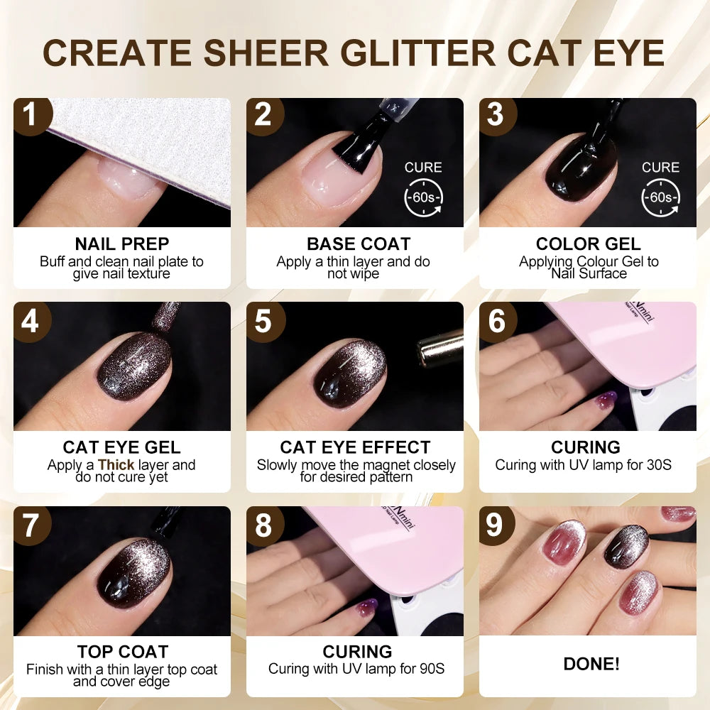 6pcs Cat Magnetic Gel Polish, Semi Permanent Glitter - STG Shopping